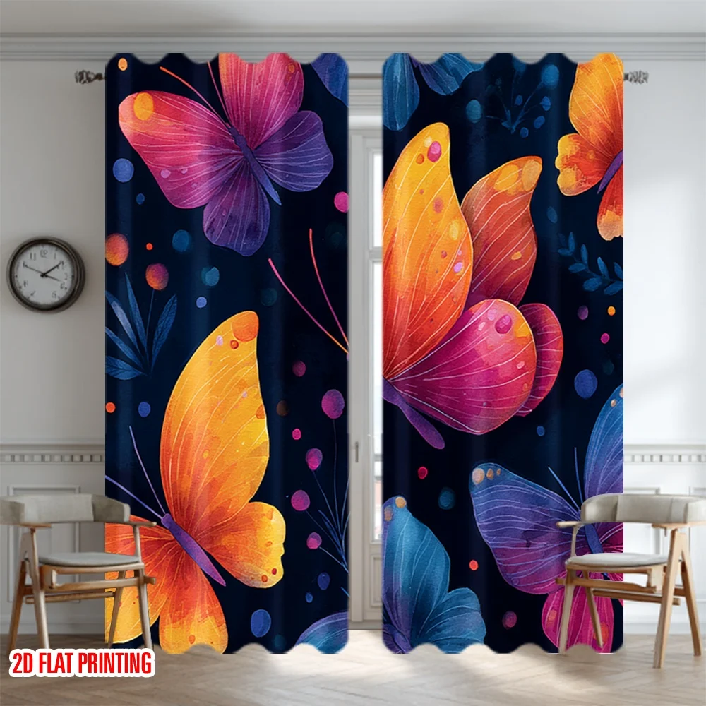 Watercolor butterfly in colors Print Drapes Room Darkening Window Curtains for Home Decor,Rod Pocket Blackout Curtains Bedroom