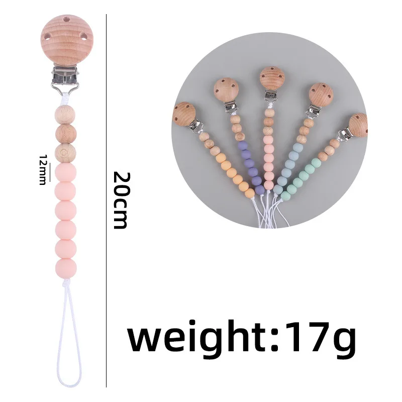 Baby Beech Pacifier Clip Round Colorful Silicone Teething Beads Food Grade Dummy Holder Soothe Chain Anti-drop Baby Nipple Chain
