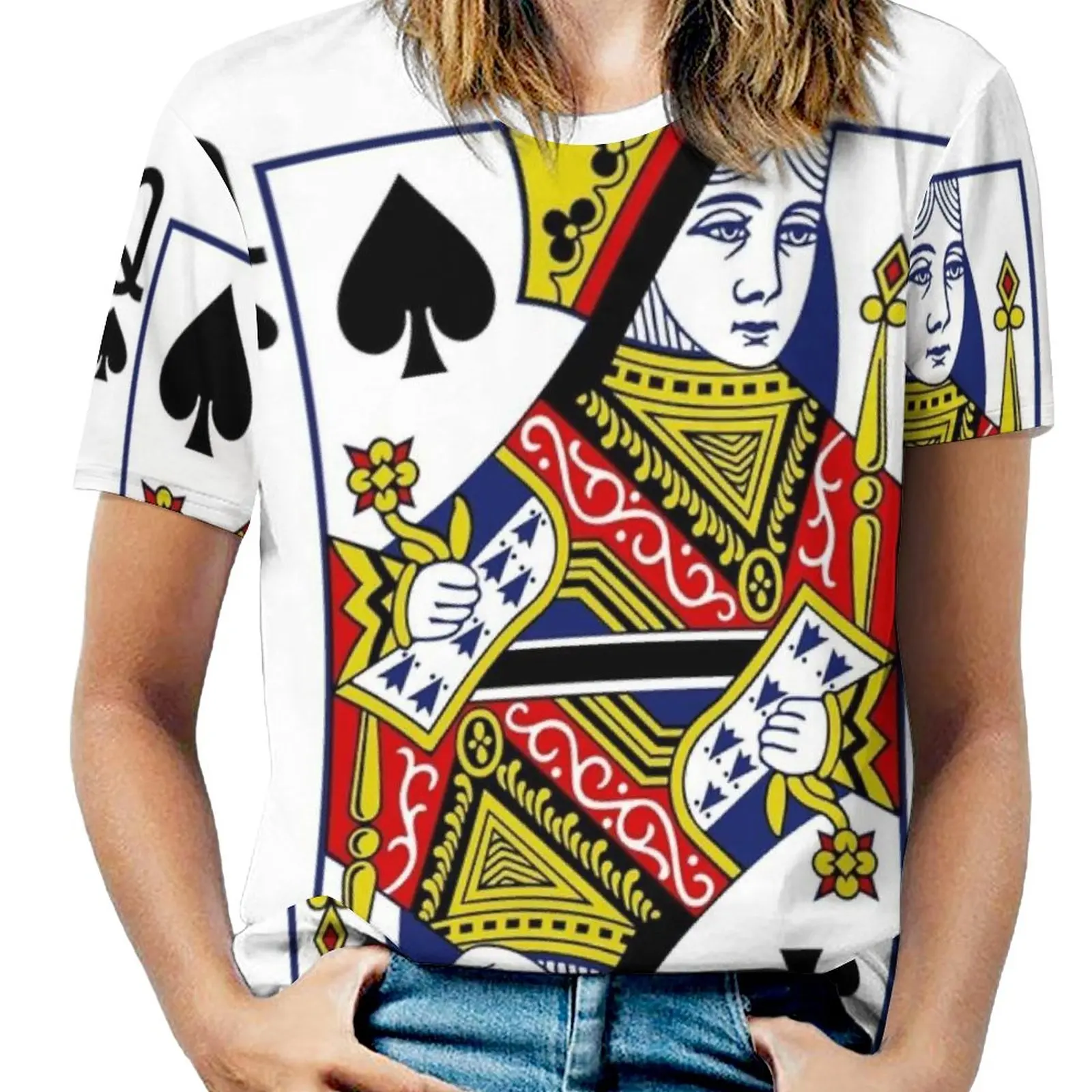 Queen Of Spades Playing Card New Fashion Zip Off Shoulder Top Short-Sleeve Women Shirt Queen Of Spades Playing