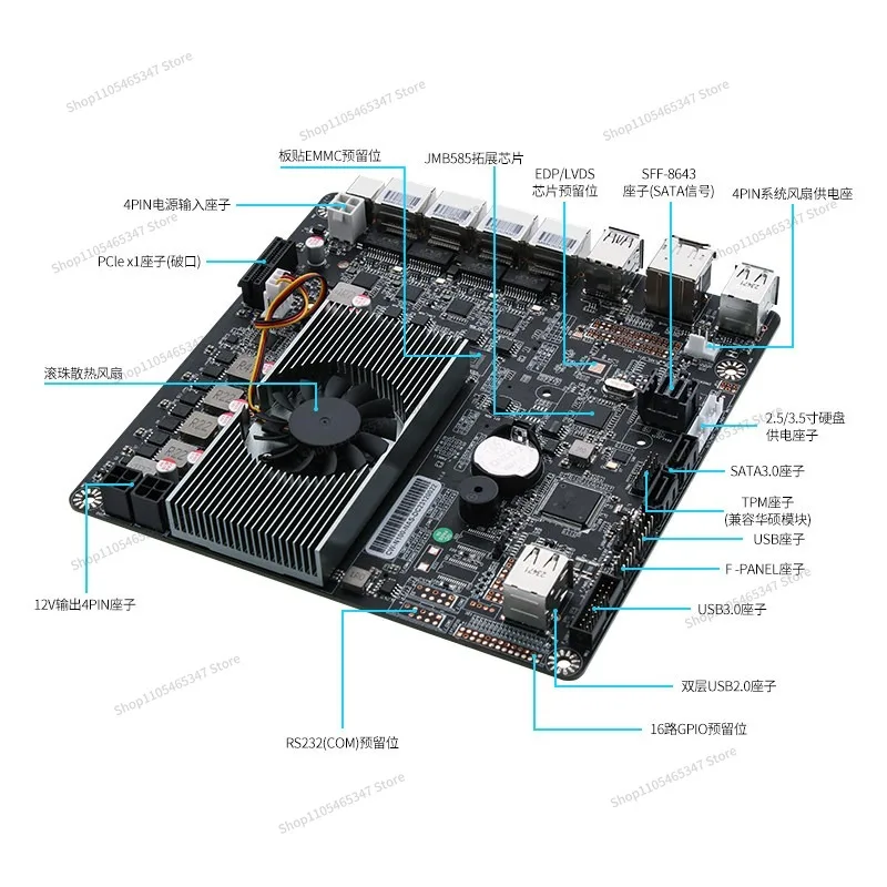 For N97/N100/N200/i3-N305 Six-bay NAS-DC Version/4 Network 2.5G/6 X SATA3.0/2 X M.2 NVMe/back-mounted Memory Hard Drives
