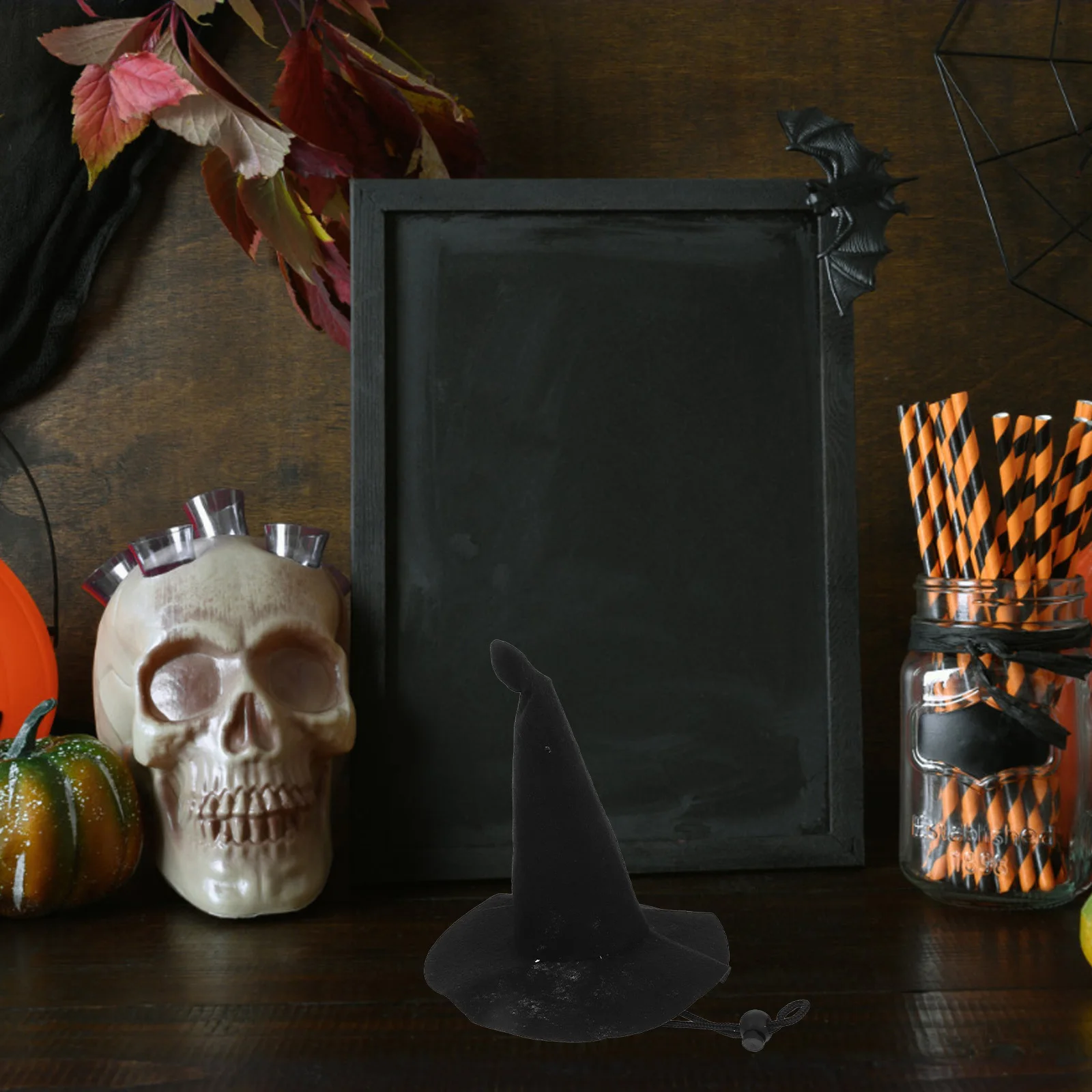 

Black Witch Hat 2Pcs Halloween Decor Kids Wizard Costume Mini Spooky Hat for Adults Babies Pet Party Nonwoven Accessory