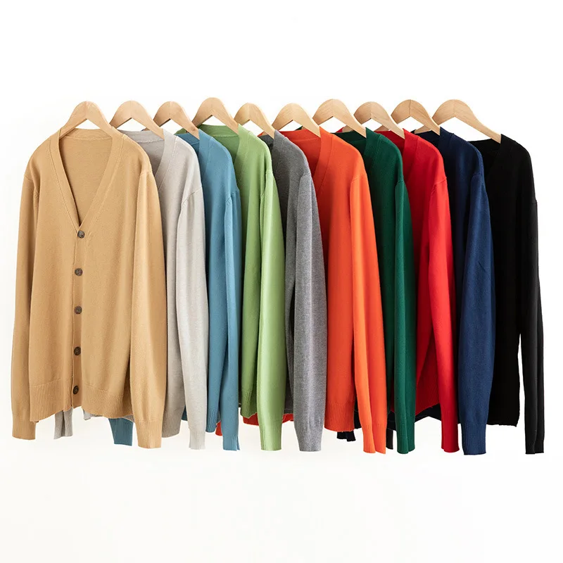 

Spring Autumn Men's Knitwear Sweater Cashmere Cardigan Solid Color Basic V-neck Single Breasted Loose Fitting Clothing Tops