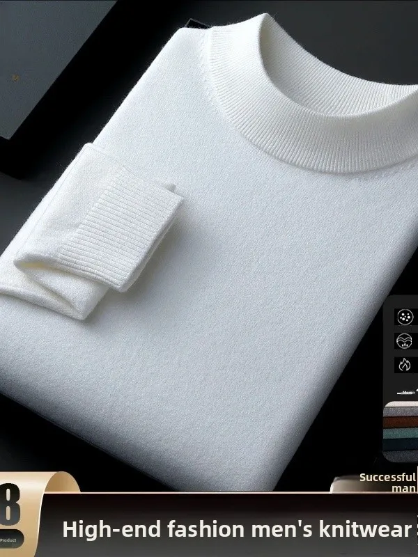 

Мужской утепленный вязаный свитер Pierre Cardin, однотонный, с высоким воротником, универсальный, повседневный, премиум-класса, из шерсти.