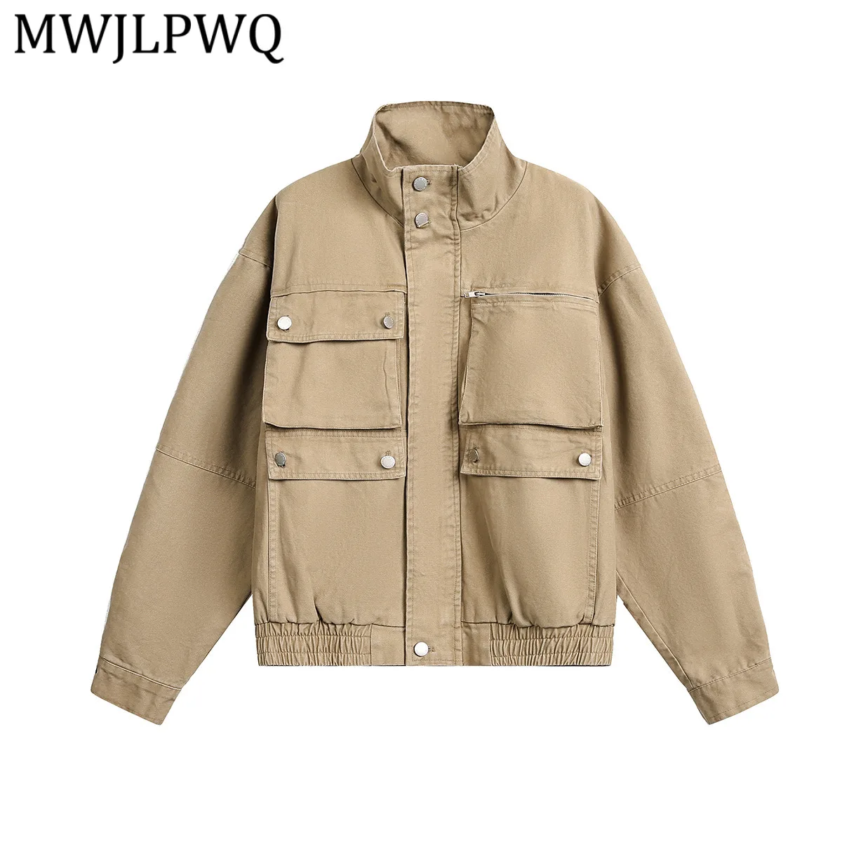 

MWJLPWQ 2026 Spring Autumn New Outdoor Workwear Jacket Men's Large Multi-Pocket American Retro Stand Collar Casual Coat 13525