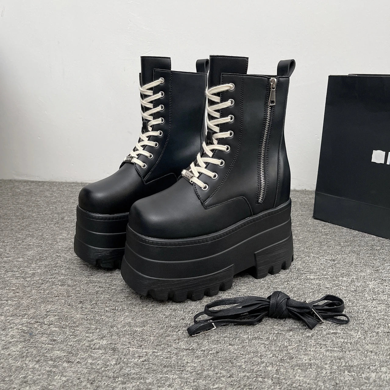 women's-boots-16cm-tall-zipper-short-boots-wedding-concert-heel-heightening-shoes-thick-bottom-platform-waterproof