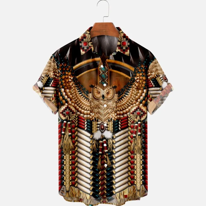 

3d Print Oversized Hawaiian Indian Totem Men's Shirts Fashion Comfort Casual Beach Short Sleeve Summer Animal Feather Hair