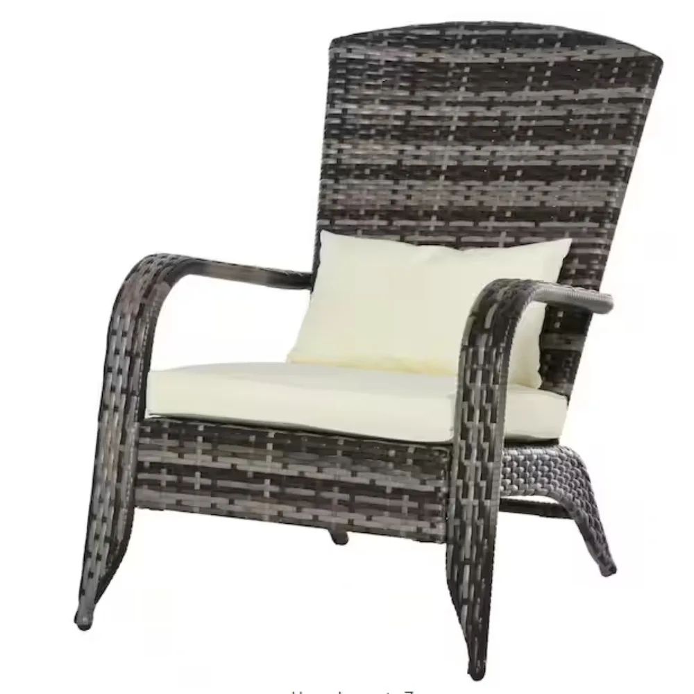 

Brown Plastic Rattan Outdoor Adirondack Chair with White Cushions