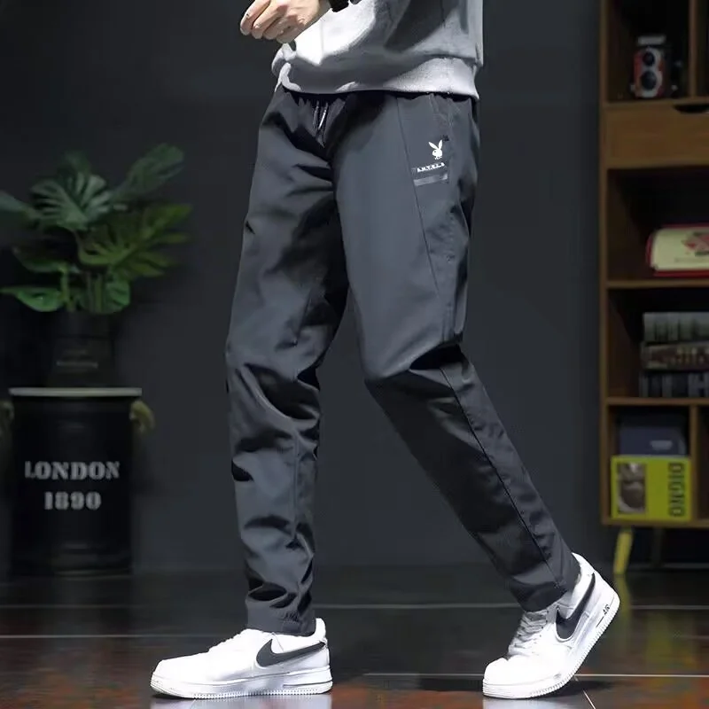 

Men's Thickened down Pants Black Casual Long Trousers Winter Outerwear Warmth Youth Fashion Straight Leg Drawstring