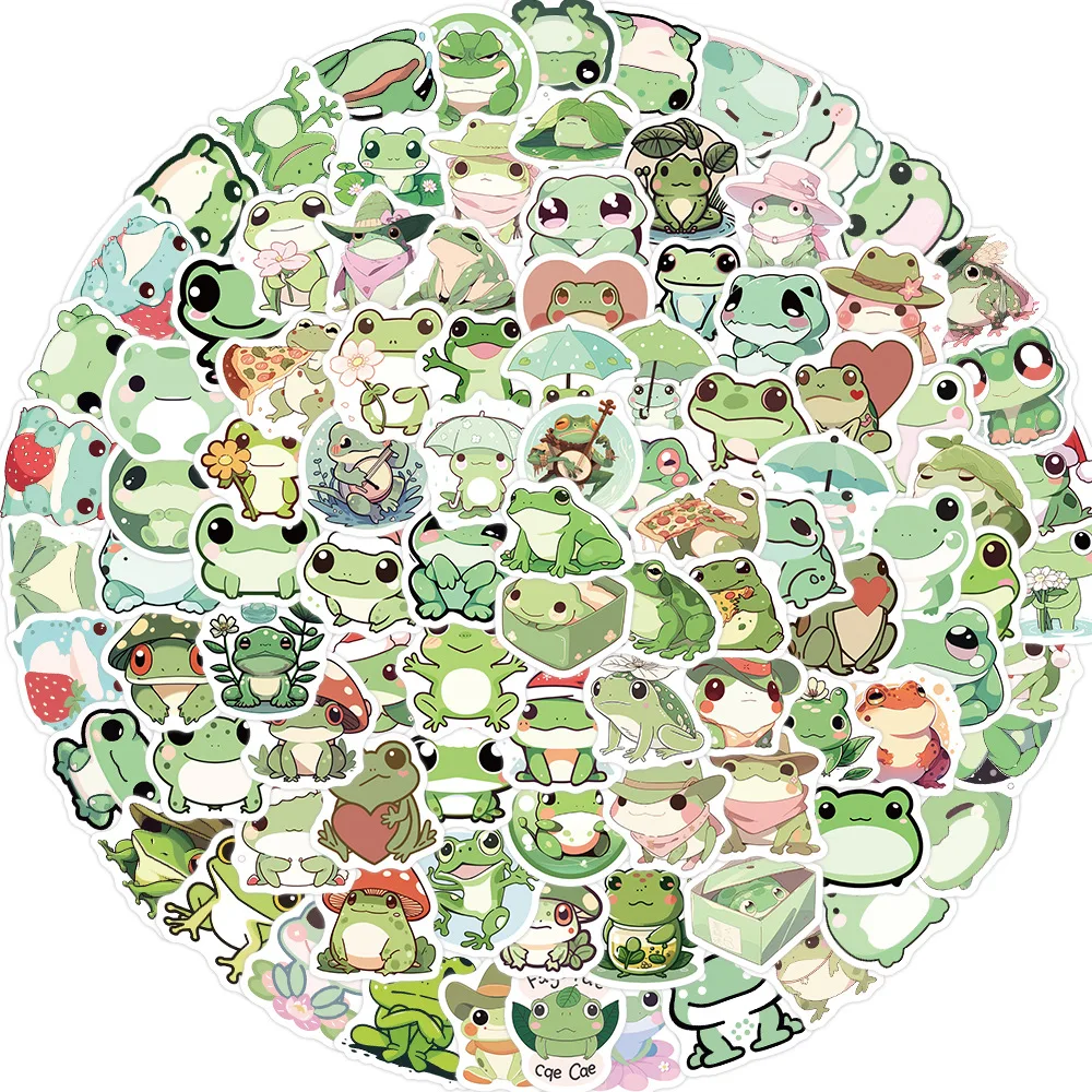 100PCS Cute Little Frog Stickers Aesthetic Stationery School Supplies DIY PVC Decoration Korean Scrapbooking for Kids