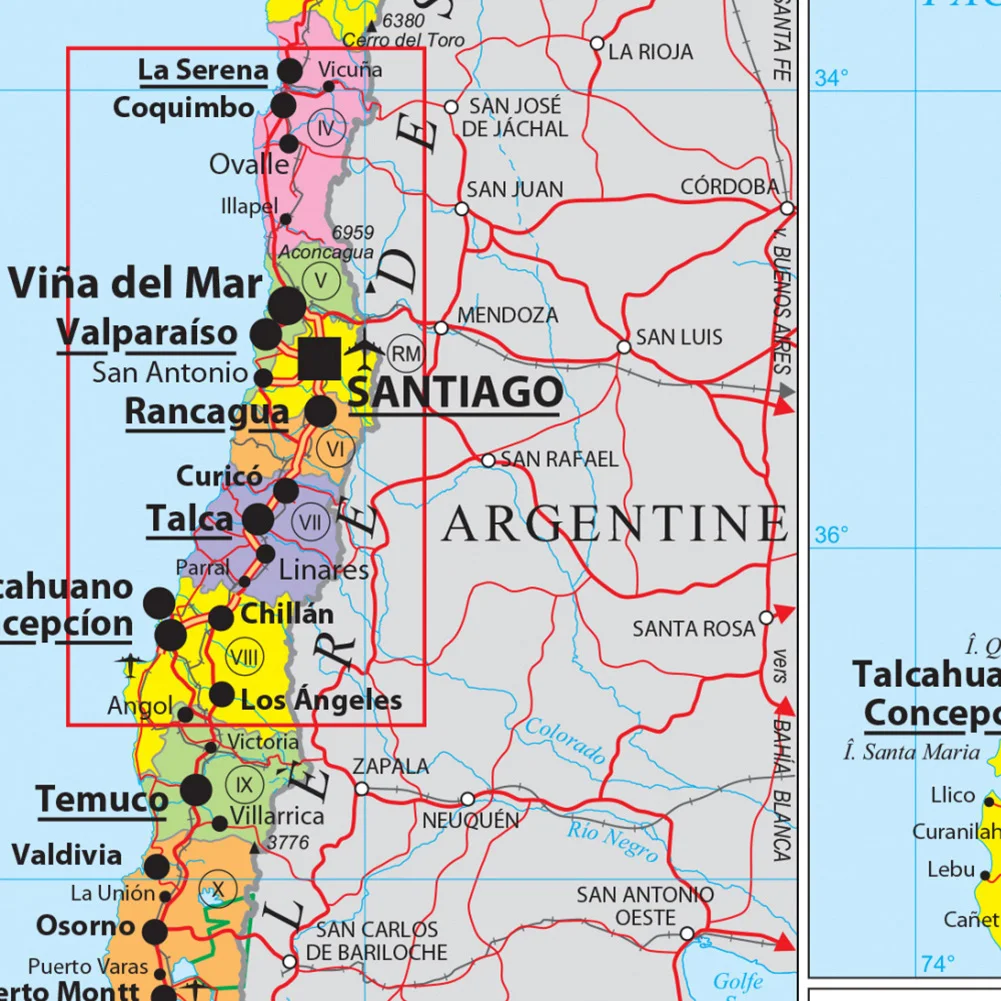 Mapa de transporte do chile em cartaz de parede francês pintura em tela não tecida sala de estar decoração de casa material escolar 100*150cm