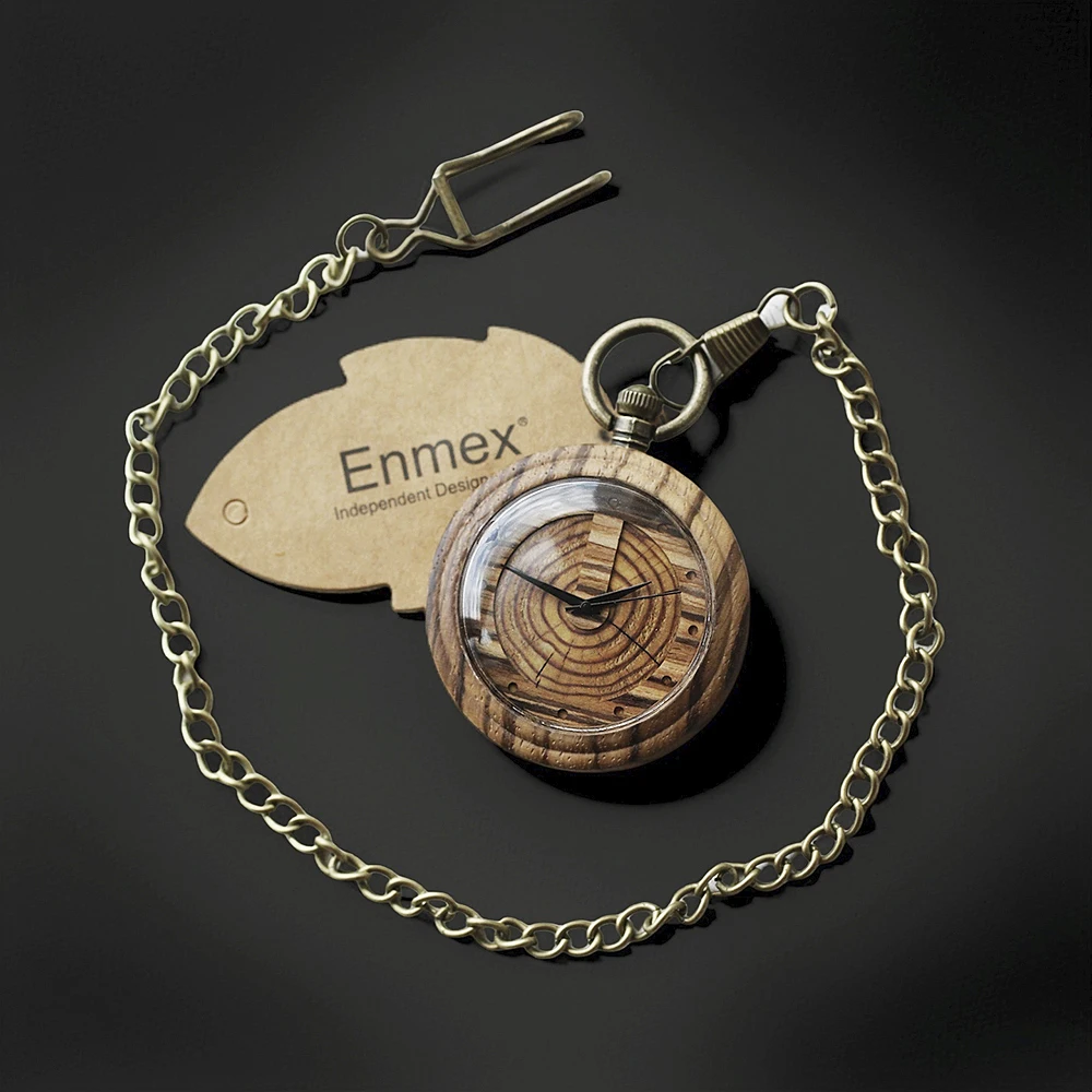 Wooden pocket watch with tree ring pattern, metal chain sweater pendant watch, unisex pocket watch, exquisite holiday gift