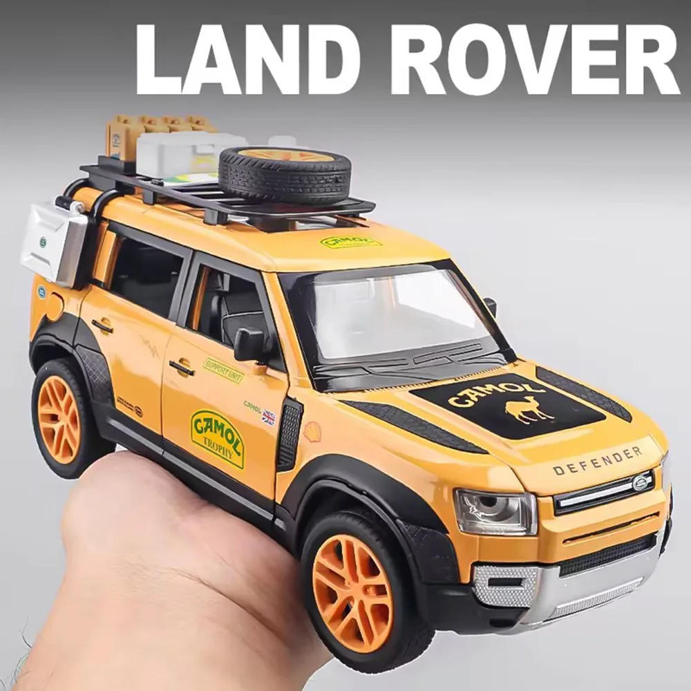 1:24 aleación Land Rover Defender modelos fundidos a presión coches de juguete con luz trasera sonido miniatura todoterreno juguetes interactivos para niños
