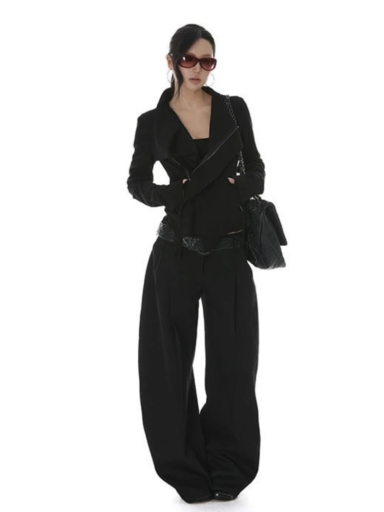 سترات كلاسيكية مقصوصة بياقة مقلوبة للنساء معطف هاراجوكو بانك بقصة ضيقة ملابس خروج جيب وسحاب Y2K ملابس خارجية جمالية من الجرونج