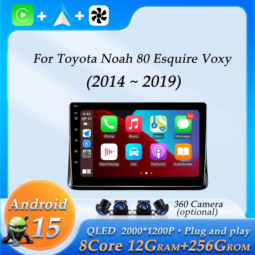 Car Radio Video Multimedia Audio Player for Toyota Noah 80 Esquire Voxy 2014 - 2019 GPS Navi Wireless CarPlay DSP Stereo BT WiFi