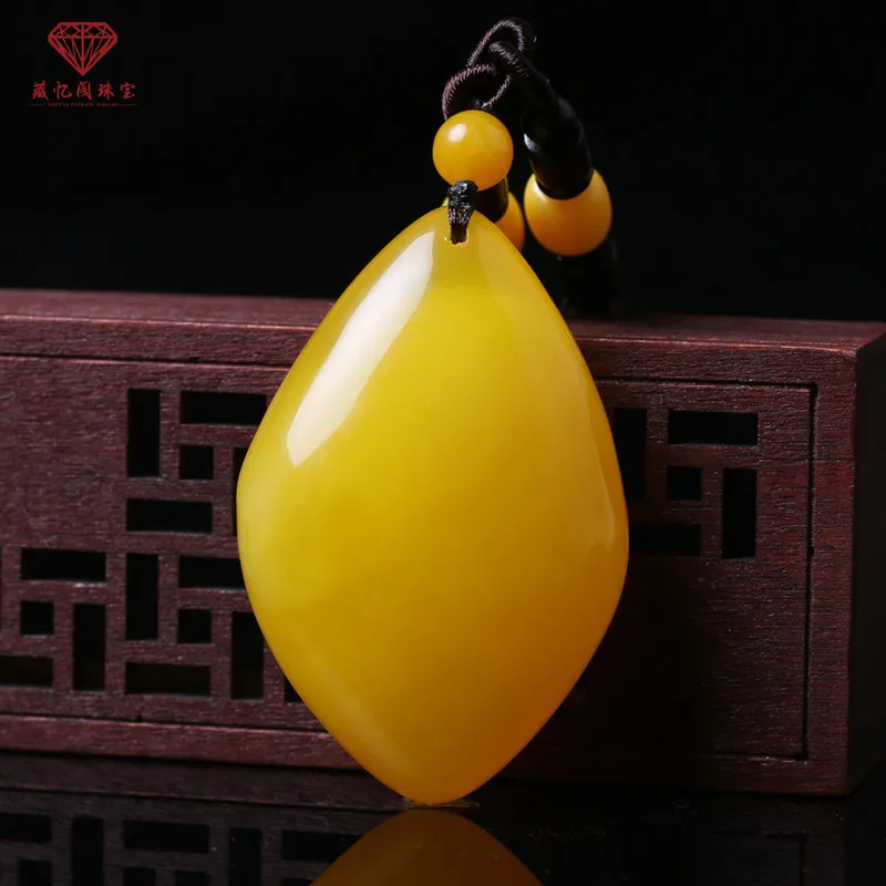 

Old Amber Pendant for Men and Women, Teardrop Amber Necklace, Long Chicken Oil Yellow Amber Sweater Chain, Peace Buckle Pendant