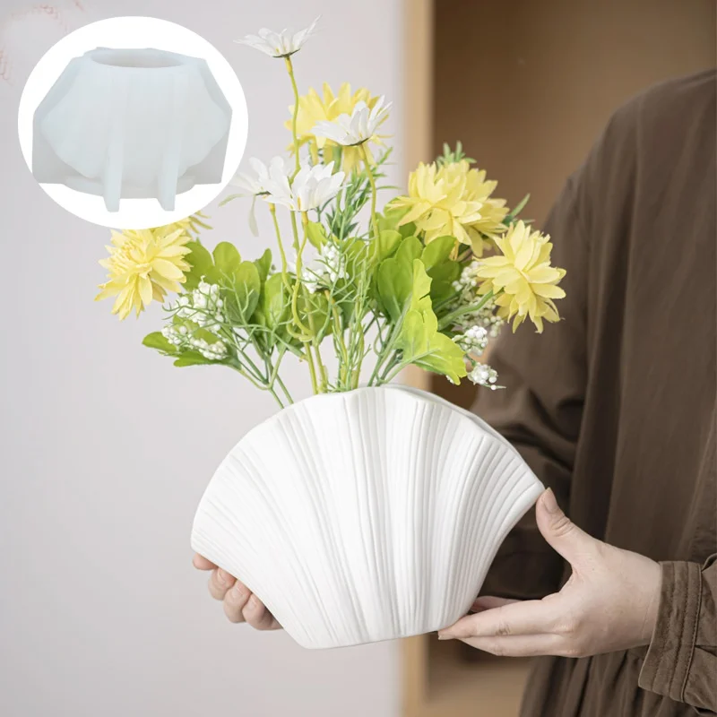 Nordic style shell shaped vase epoxy resin silicone mold leaves creative vase concrete cement mould geometric shape gypsum molds