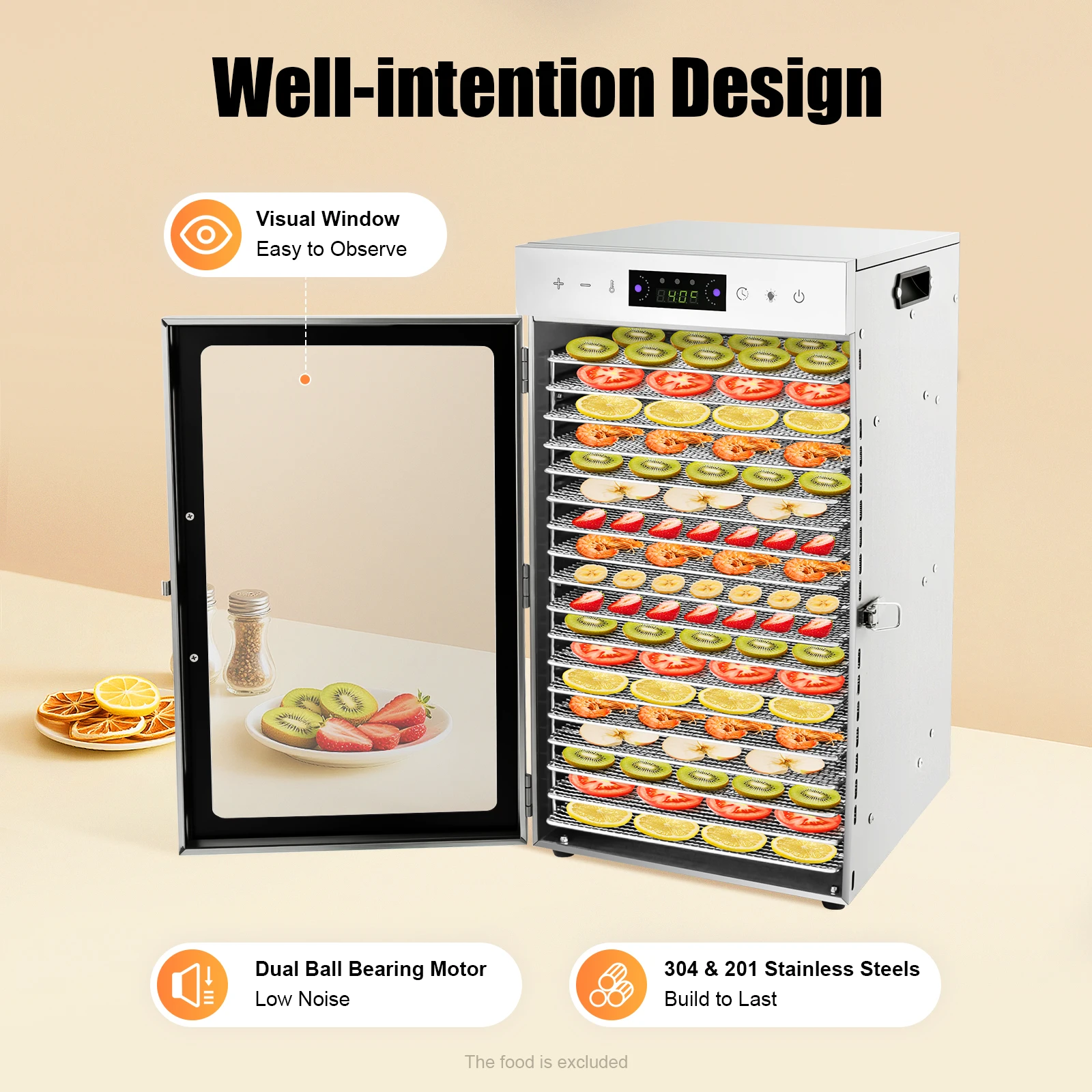 مجفف الطعام التجاري 18 صواني الفولاذ المقاوم للصدأ 800 واط الفاكهة الخضار الغذاء آلة تجفيف الفاكهة واللحوم مجفف #4