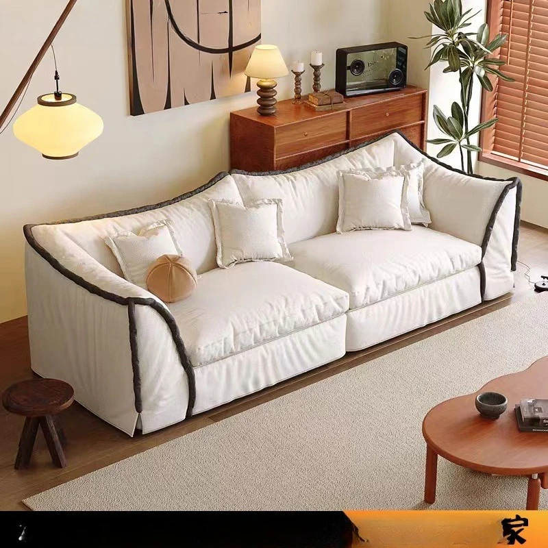 

Retro style black edge with cotton and linen fabric sofa model room B & B hotel living room wabi sandy wind simple straight row