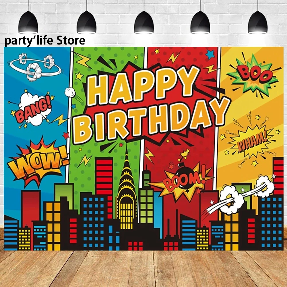 Superes hero City Building Theme Backdrops Baby Shower Birthday Party Newborn Baby Kids Portrait Banner Photography Background