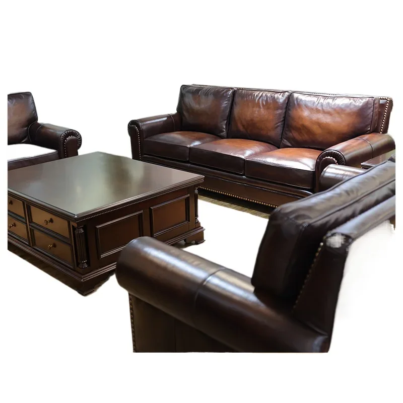 

American leather art furniture all solid wood retro living room size 123 le ather sofa combination SZ