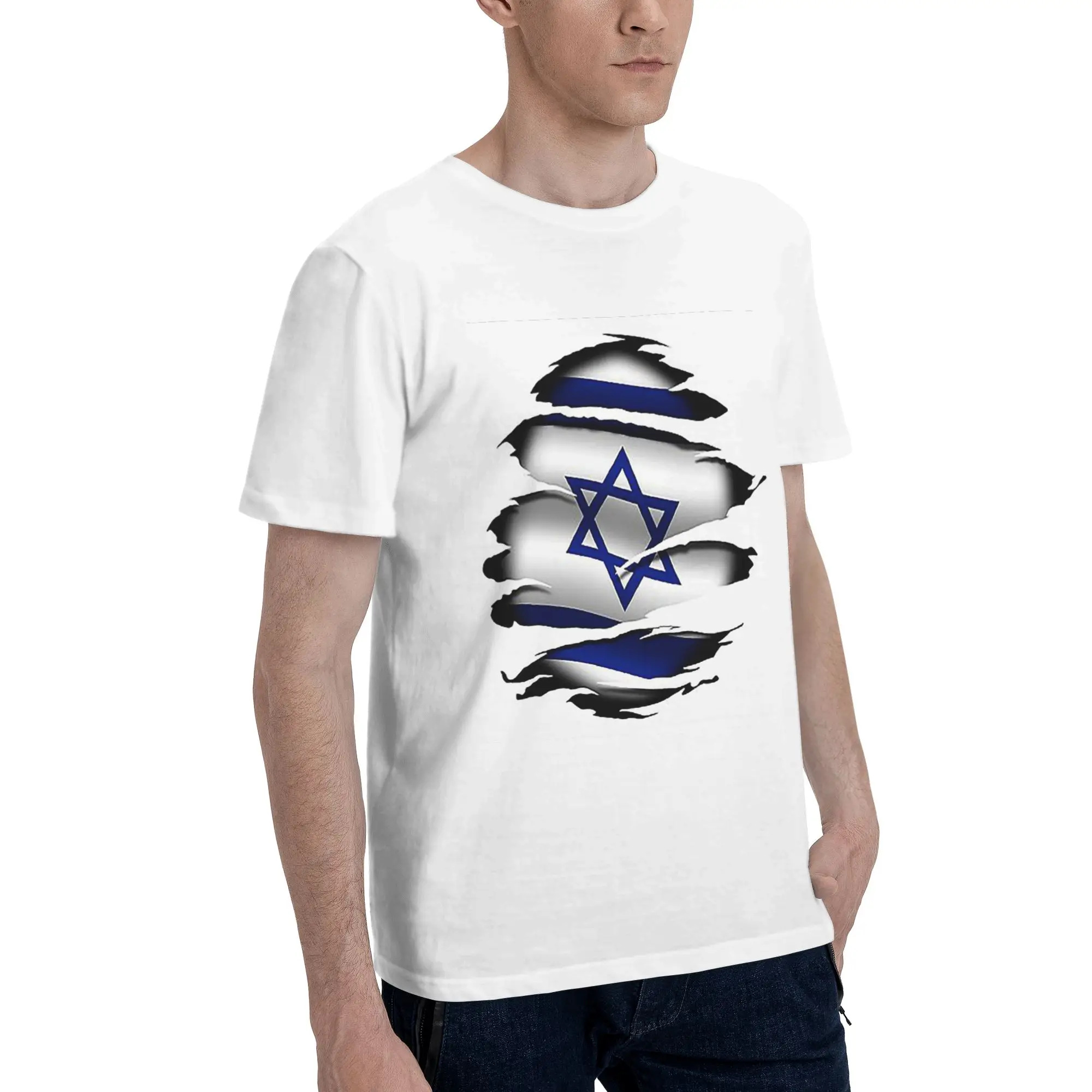 

Israel Torn Flag Tattoo Men T-Shirt Oversized T Shirts Men's O-Neck Cotton Tees Short Summer Male