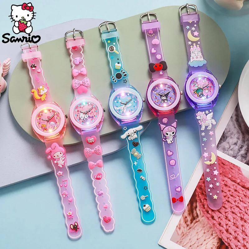 Sanrio Wrist Watch Cinnamoroll Quartz Watchband Y2K Hello Kitty Flash Watches Kuromi Clock My Melody Girl Gift Anime Figure Toy