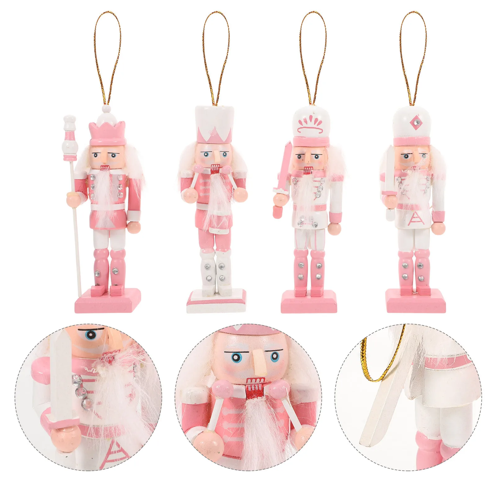 

4Pcs Wooden Nutcracker Christmas Decorations Xmas Desktop Hanging Ornaments Xmas Nutcracker Decor for Holiday Home Office Cafe