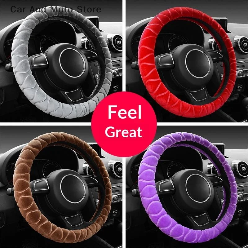 【CMO】38cm Soft Winter Warm Plush Car Steering Wheel Cover Universal Steering Wheel Cover For Car Auto Interior Accessories