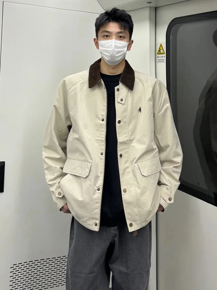 

Винтажная мужская куртка Detroit: весенне-осенняя, в американском ретро-стиле, модная рабочая одежда, верхняя одежда из полиэстера, свободный крой, не требует глажки