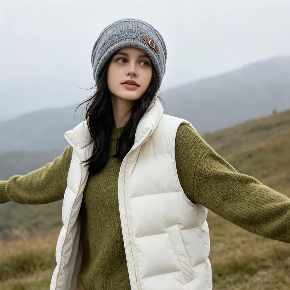 Stretchy S for Heads Winter Knitted Cap for Women Girls Thick Plush Lined Hat Warm Stylish Stacked Winter Knit Hat for Weather