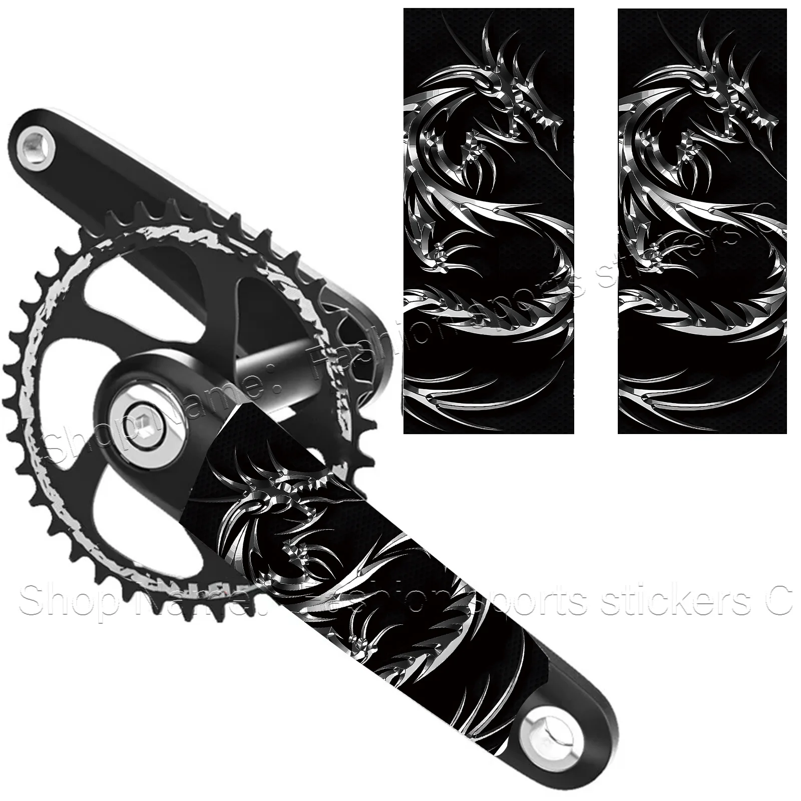 1Pair Silver Dragon Bike Crank Arm Stickers, Waterproof Scratch Resistant Decals for Road Bike Crankset