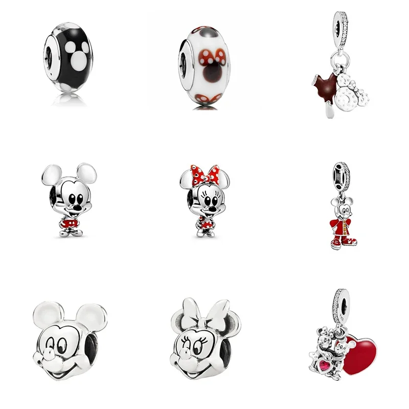 Disney Mickey Minnie Cartoon Beaded Charms for Girls Women Bracelet Bangle Pendant Anime Jewelry Accessories Kids Birthday Gifts