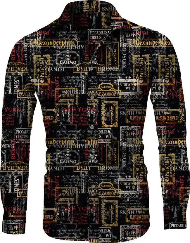 Men's Shirt Regular Lapel Shirt Men's 3D Printing Hawaiian Tribal Stitching Casual Street Long Sleeve Fashion Printed Shirt