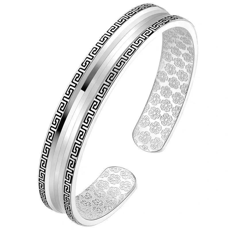 

Vintage 999 Silver Bracelet for Men Great Wall Pattern Concave Surface Design Adjustable Open Cuff Fashion Male Bangle Gift 925