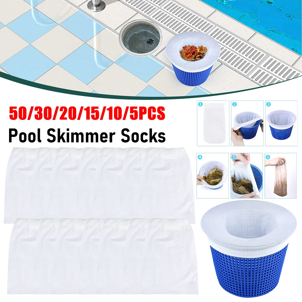 50/30/20/15/10/5PCS Pool Skimmer Socks Nylon Pool Filter Socks Reusable Mesh Filter Baskets Pool Cleaning Skimmer Storage Socks