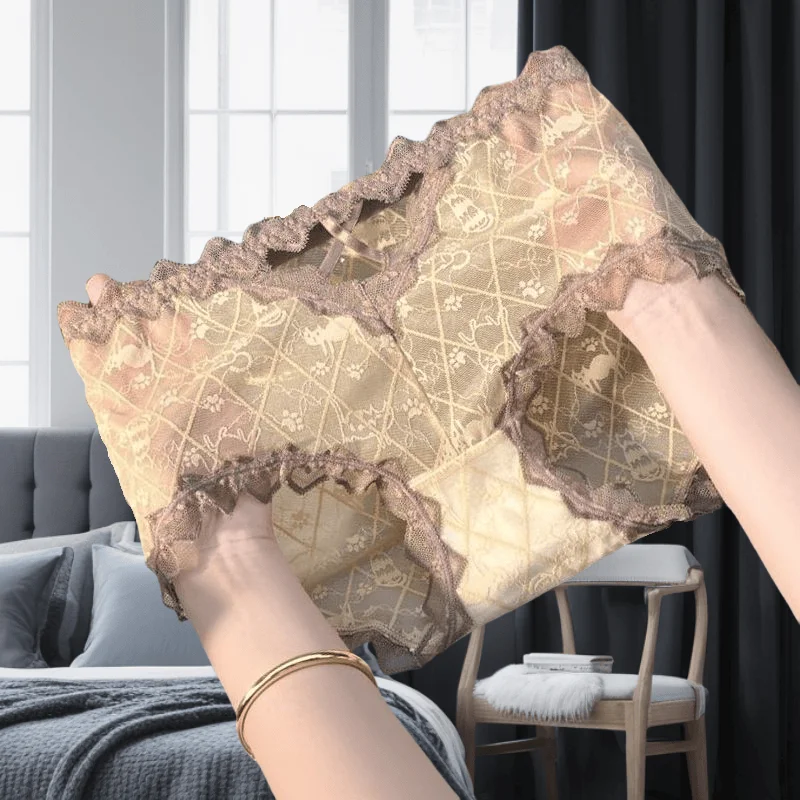 

Сексуальное кружевное нижнее белье со средней талией, подтягивающее живот и бедра, антибактериальные, чистые и стильные, корректирующие шорты из чистого хлопка