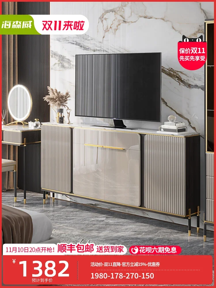 Ultra-thin TV cabinet bedroom, master bed, high-end light luxury storage lockers.