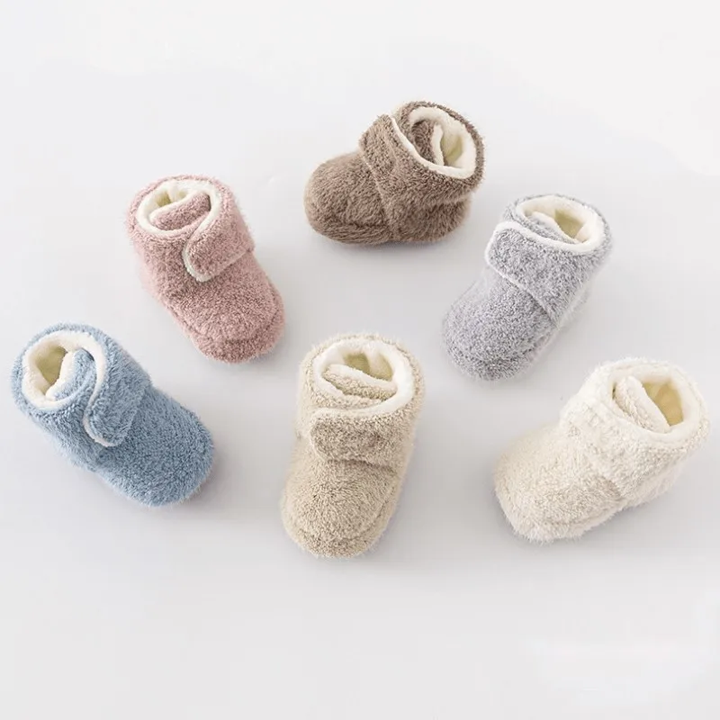 

Newborn Baby Boy Girl Winter Fluffy Training Shoes Fleece Inside Infant Toddler Boots Velcro Sneakers Soft Casual Chaussure Sock