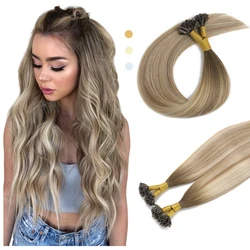 XDhair U Tip Hair Extensions Human Hair 50 Strands 40g 50g Balayage Ombre Walnut Brown to Ash Brown and Blonde Hair Extension