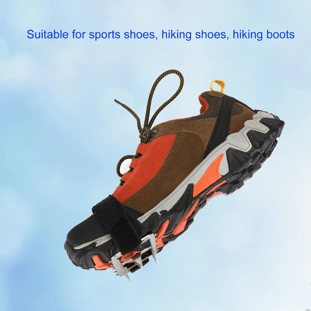 1 pair Grip-Enhancing Stainless Ice Crampons Adjustable Fit 10-Tooth Anti-Slip Cleats Ergonomic Shoe Ice Grippers Hiking