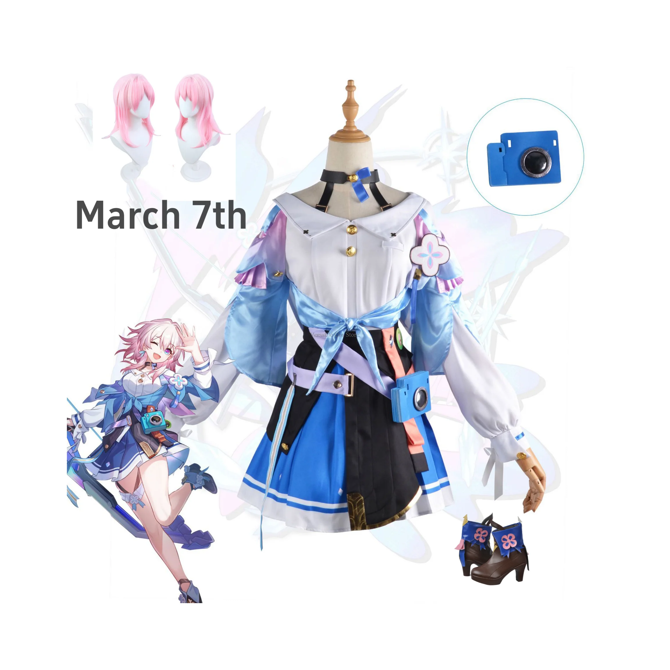 March 7th Cosplay Costume  Big Size March 7th Dress Wig Role Play Lolita Outfits for comic con