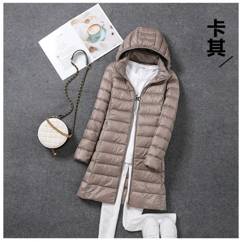 2024Autumn and Winter New Women's Mid-Length White Duck down  Lightweight Slimming Coat Detachable Cap