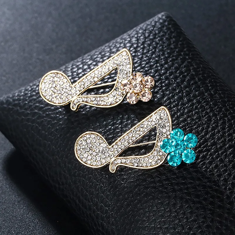 Korean Fashion Metal Musical Note Rhinestone Brooch Scarf Buckle Badge Lapel Pin Luxury Jewelry Brooches for Women Accessories