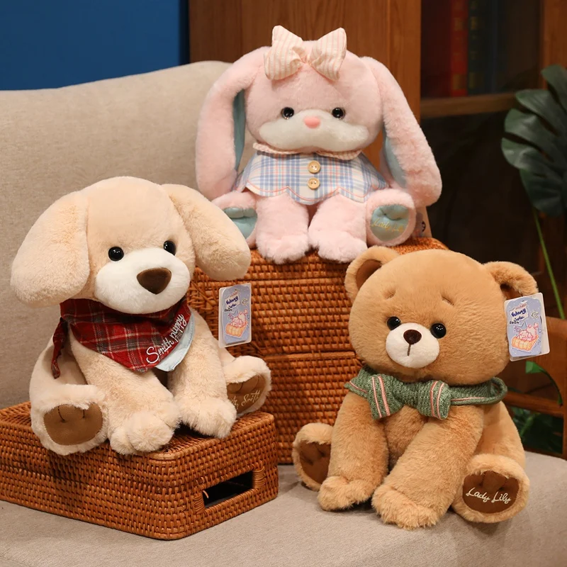 Fluffly Soft Bunny Bears Plush Toys Kawaii Stuffed Animals Cute Puppy Dolls Babys Accompany Sleeping Pillow for Girls Gifts