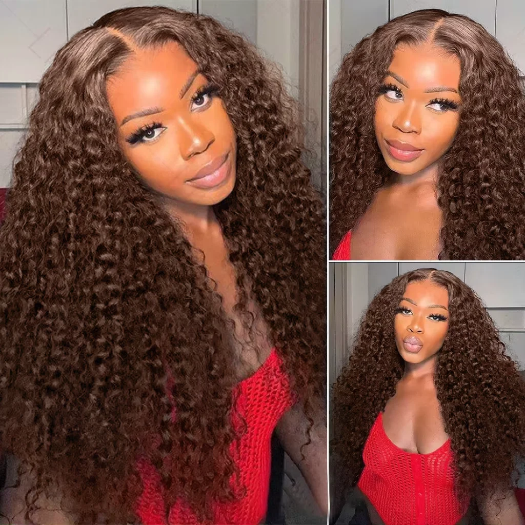 13x4 Chocolate Brown Lace Front Human Hair Wig Deep Wave Frontal Wig Colored Hd Lace Wig 13x6 Human Hair Pre Plucked Curly Wigs