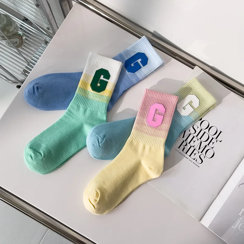 

2 пары мягких хлопковых носков с буквой C осенью, повседневные модные удобные домашние носки из чистого хлопка в японском стиле