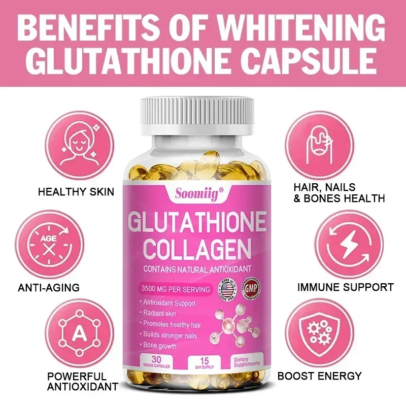 Glutathione Collagen Capsu for Skin Care Hair Care Health & Beauty Supplements Natural Anti-Aging Whitening Immunity Enhancement