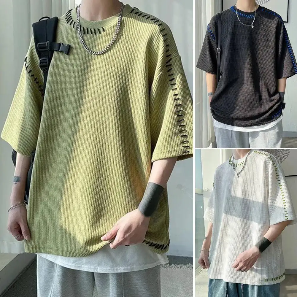 Men T-shirt Solid Color Soft Breathable Easy to Match Oversized Half Sleeve Loose Pullover Young Style Summer Tops Daily Clothes