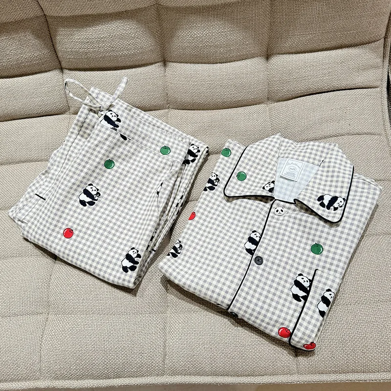 

Пижамы для пар из чистого хлопка с принтом панды, домашняя одежда с длинными рукавами, осенне-зимний комплект для мужчин и женщин, повседневный, удобный