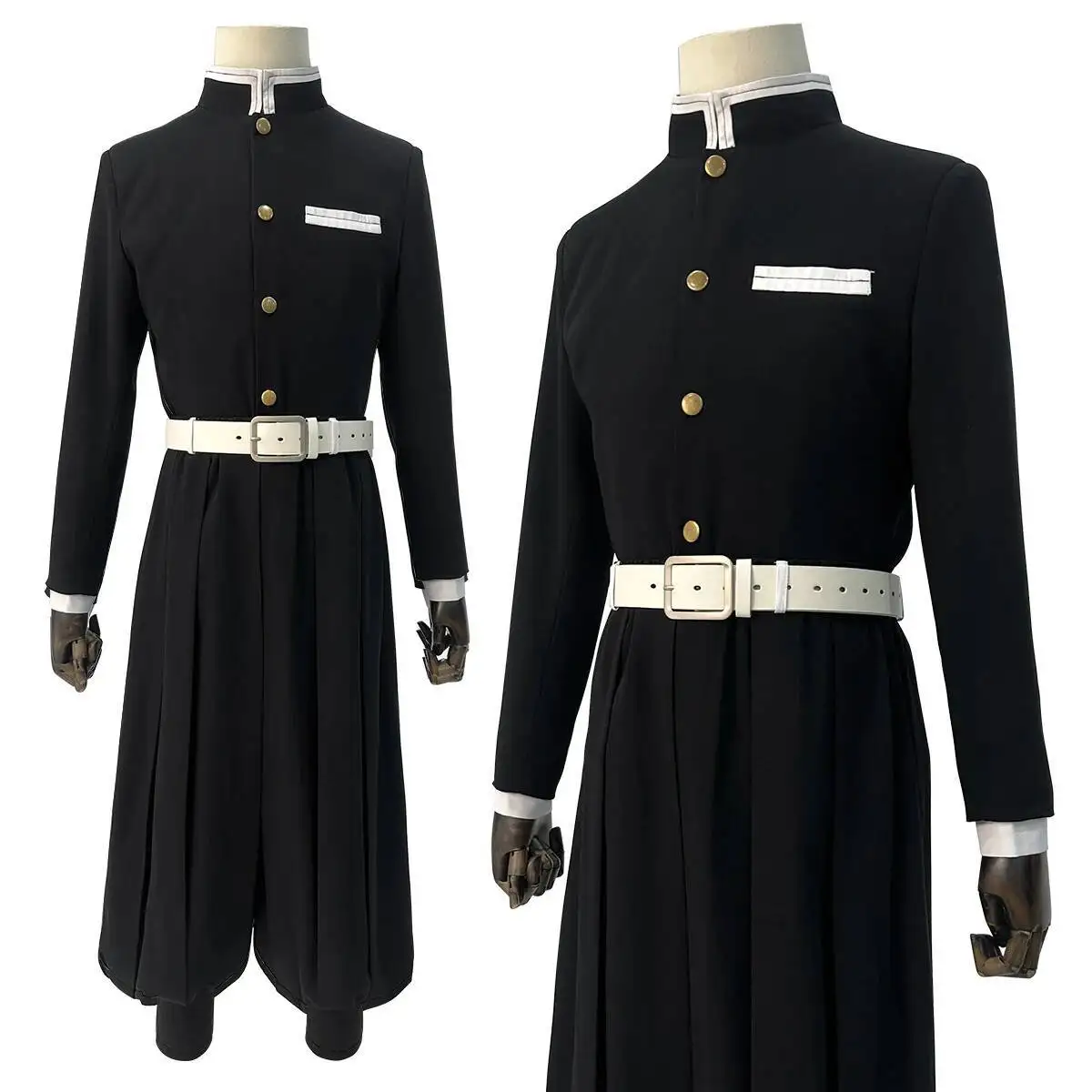 

Anime Tomioka Giyuu Iguro Obanai Cosplay Costume Golden Buttons Embroidery Black Team Uniform Pants Belt Halloween